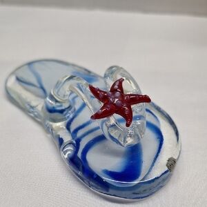 #AES Glass Flip Flop with Red Starfish Accent